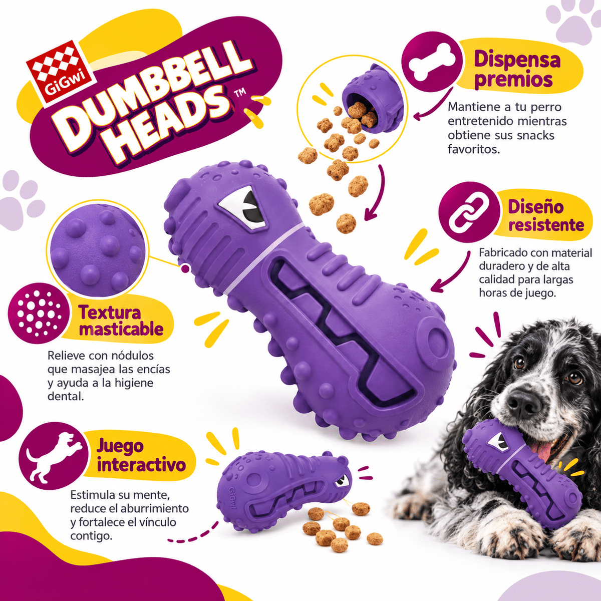Juguete Interactivo Hipopótamo con Sonido para Perro GiGwi Dumbbell Heads - Cosmos