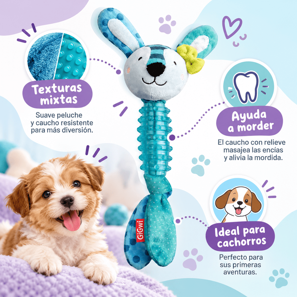 Juguete Conejo de Peluche y Caucho con Sonido para Cachorros GiGwi Suppa Puppa - Cosmos