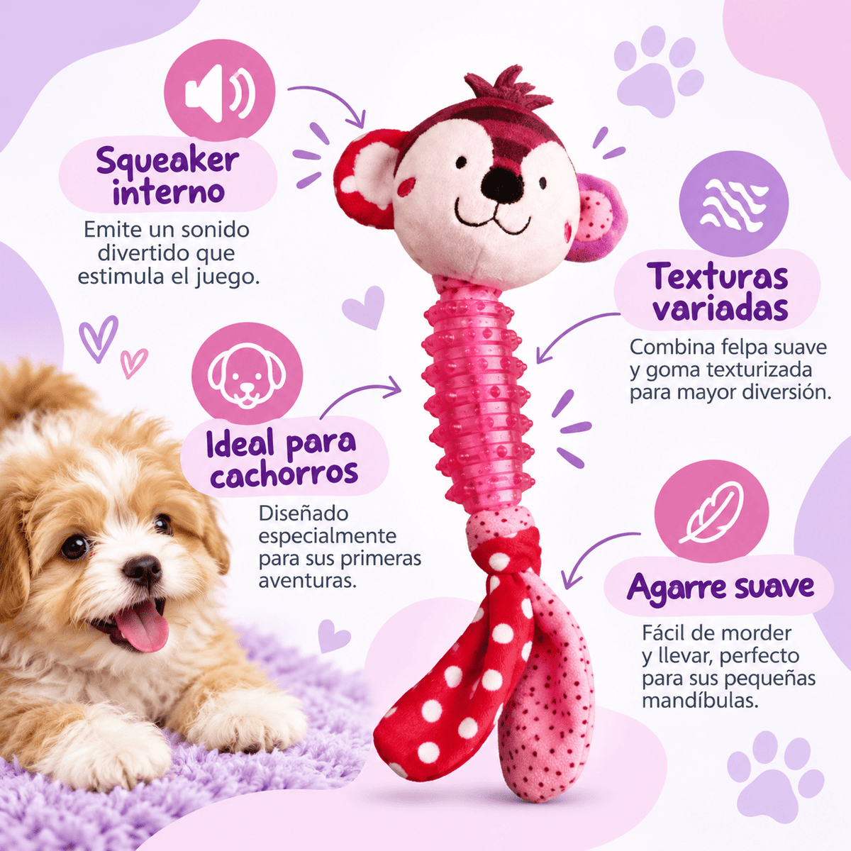 Juguete Mono de Peluche y Caucho con Sonido para Cachorros GiGwi Suppa Puppa - Cosmos