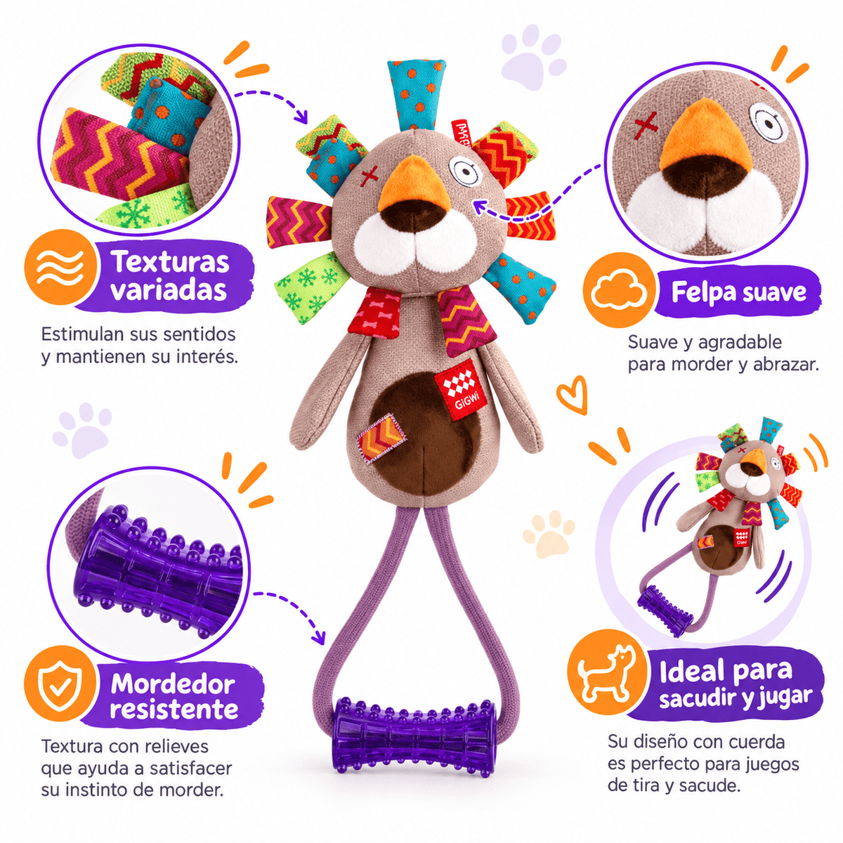 Juguete León de Peluche con Mordedor TPR para Perro GiGwi Plush Friendz - Cosmos