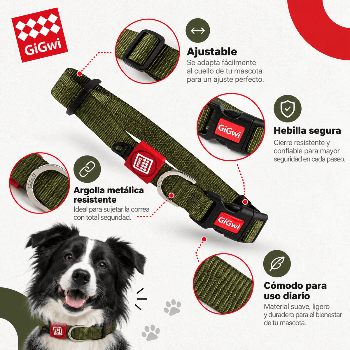 Collar Classic Ajustable para Perro GiGwi – Talla XL - Cosmos