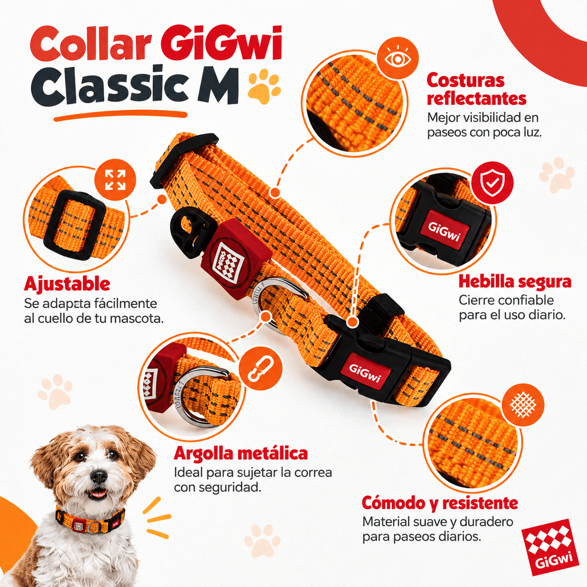 Collar Classic Reflectivo para Perro GiGwi – Talla M - Cosmos
