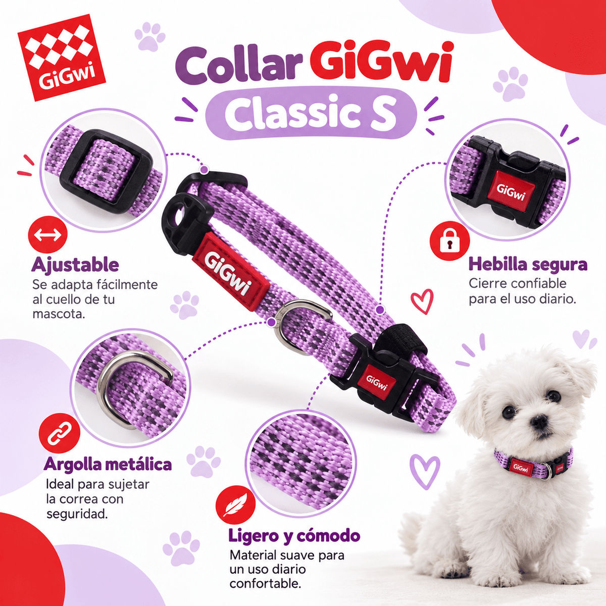 Collar Classic Ajustable para Perro GiGwi – Talla S - Cosmos
