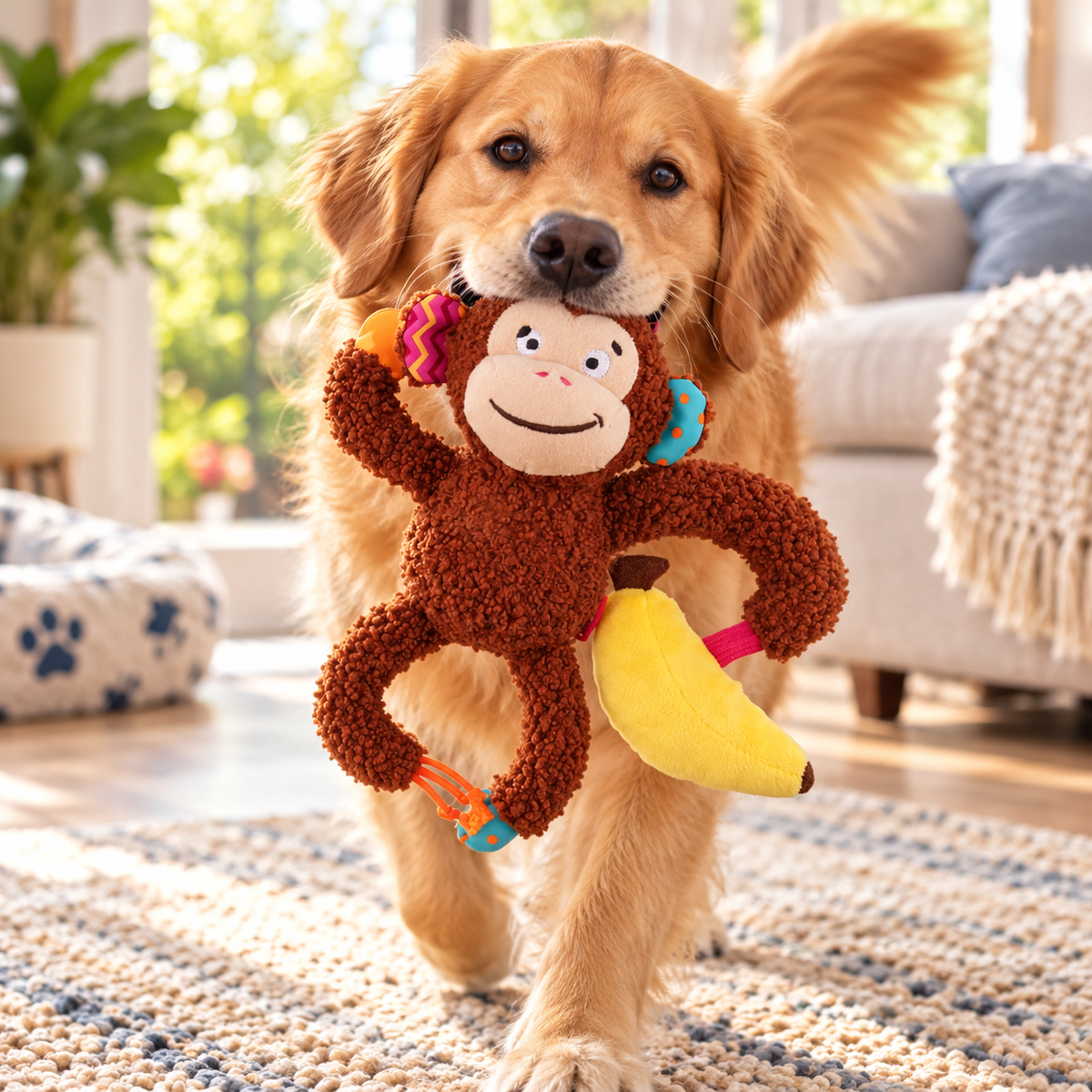 Juguete Mono de Peluche con Banana y Sonido para Perro GiGwi Plush Friendz - Cosmos