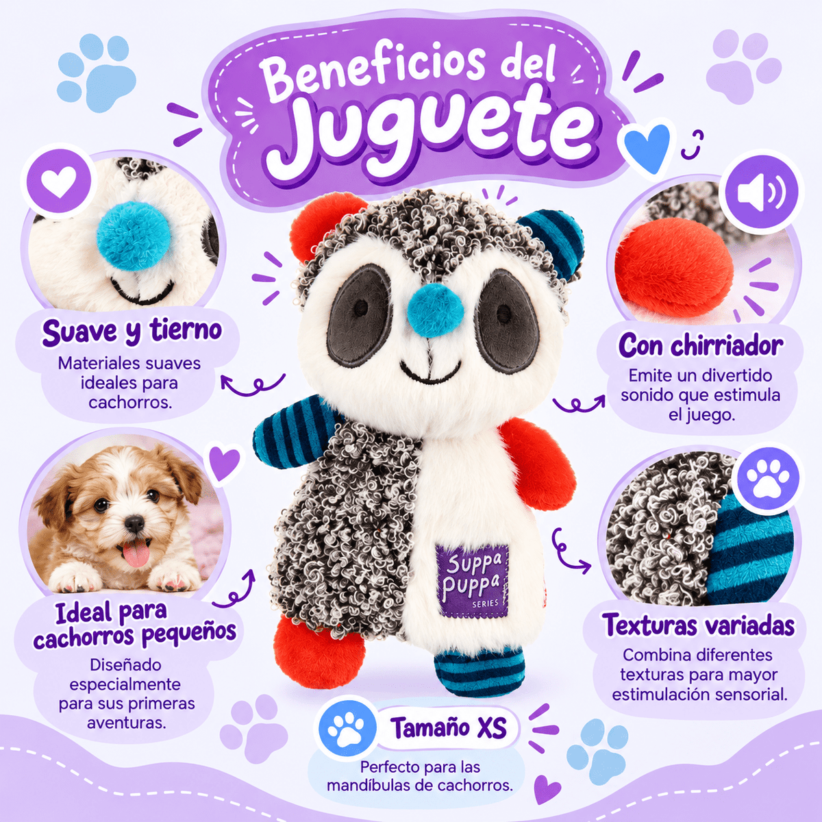 Juguete Panda de Peluche con Sonido para Cachorros GiGwi Suppa Puppa - Cosmos