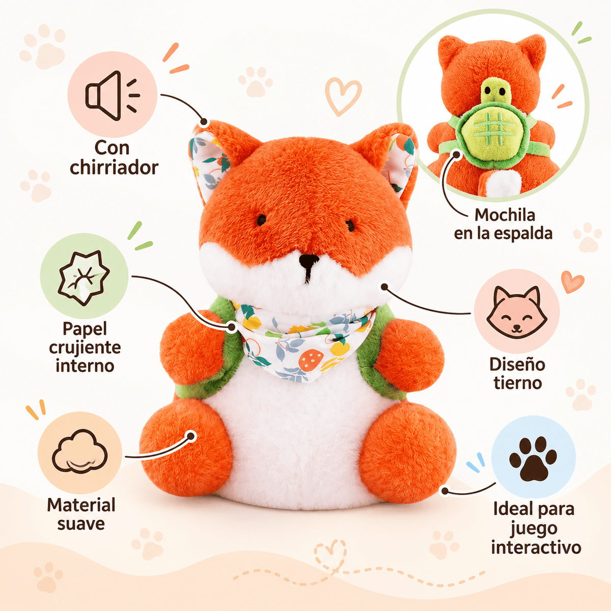 Juguete de Peluche Zorro con Sonido para Perro GiGwi Plush Friendz - Cosmos