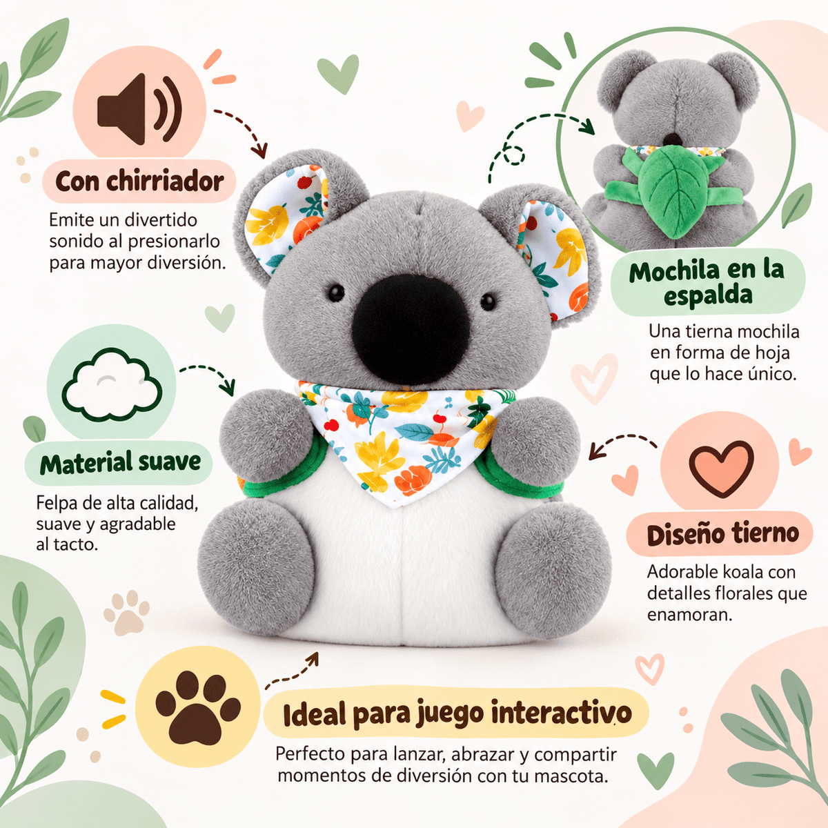 Juguete de Peluche Koala con Sonido para Perro GiGwi Plush Friendz - Cosmos