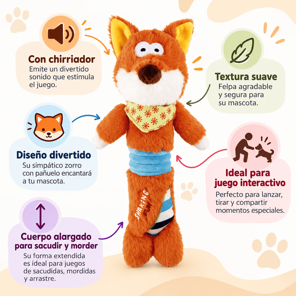 Juguete de Peluche Zorro con Sonido para Perro GiGwi Shaking Fun - Cosmos