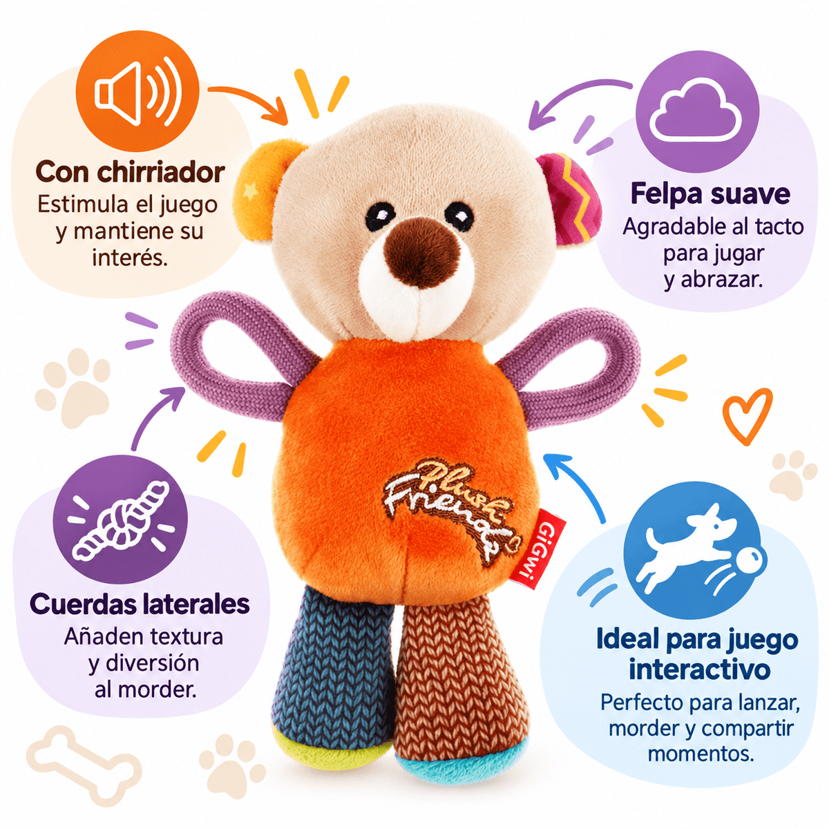 Juguete de Peluche Oso con Sonido para Perro GiGwi Plush Friendz - Cosmos