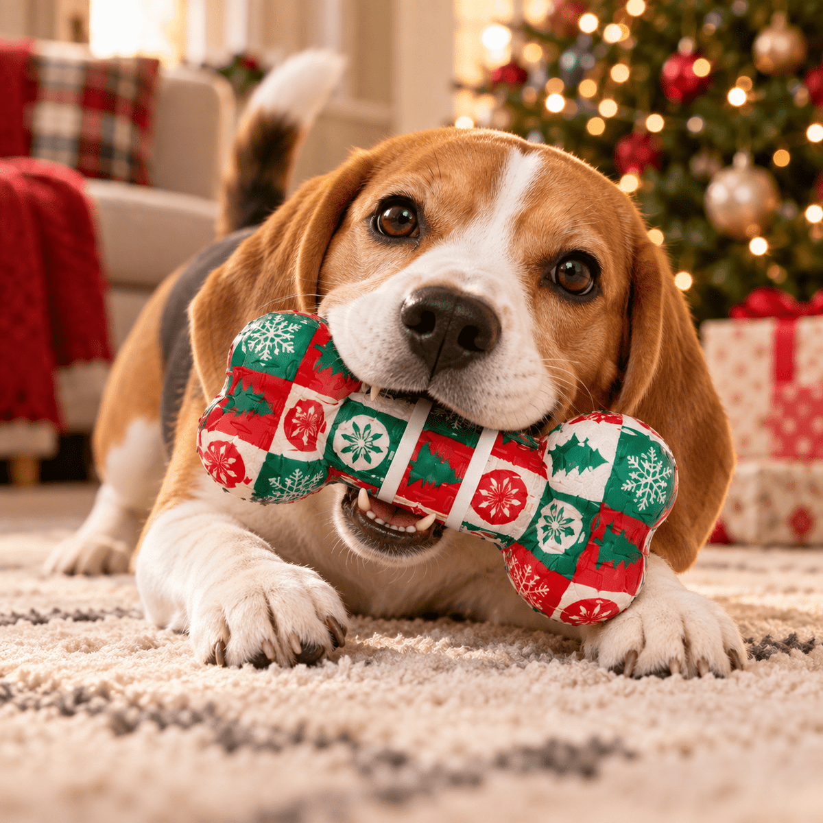 Juguete de Caucho Hueso Navideño para Perro GiGwi X-mas Tales - Cosmos