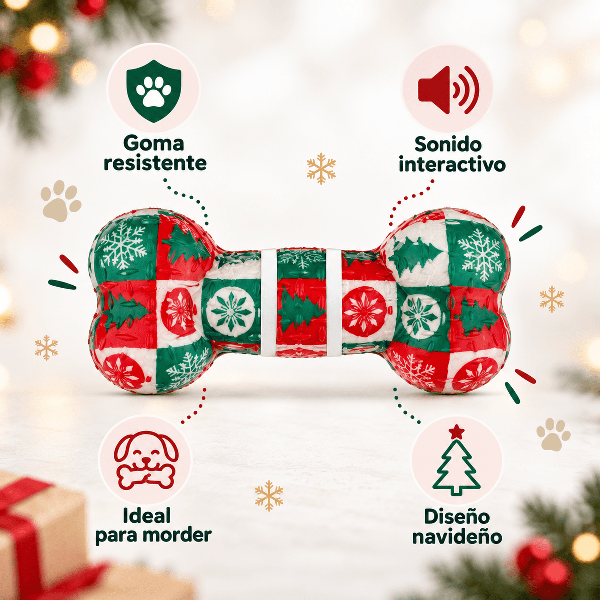 Juguete de Caucho Hueso Navideño para Perro GiGwi X-mas Tales - Cosmos