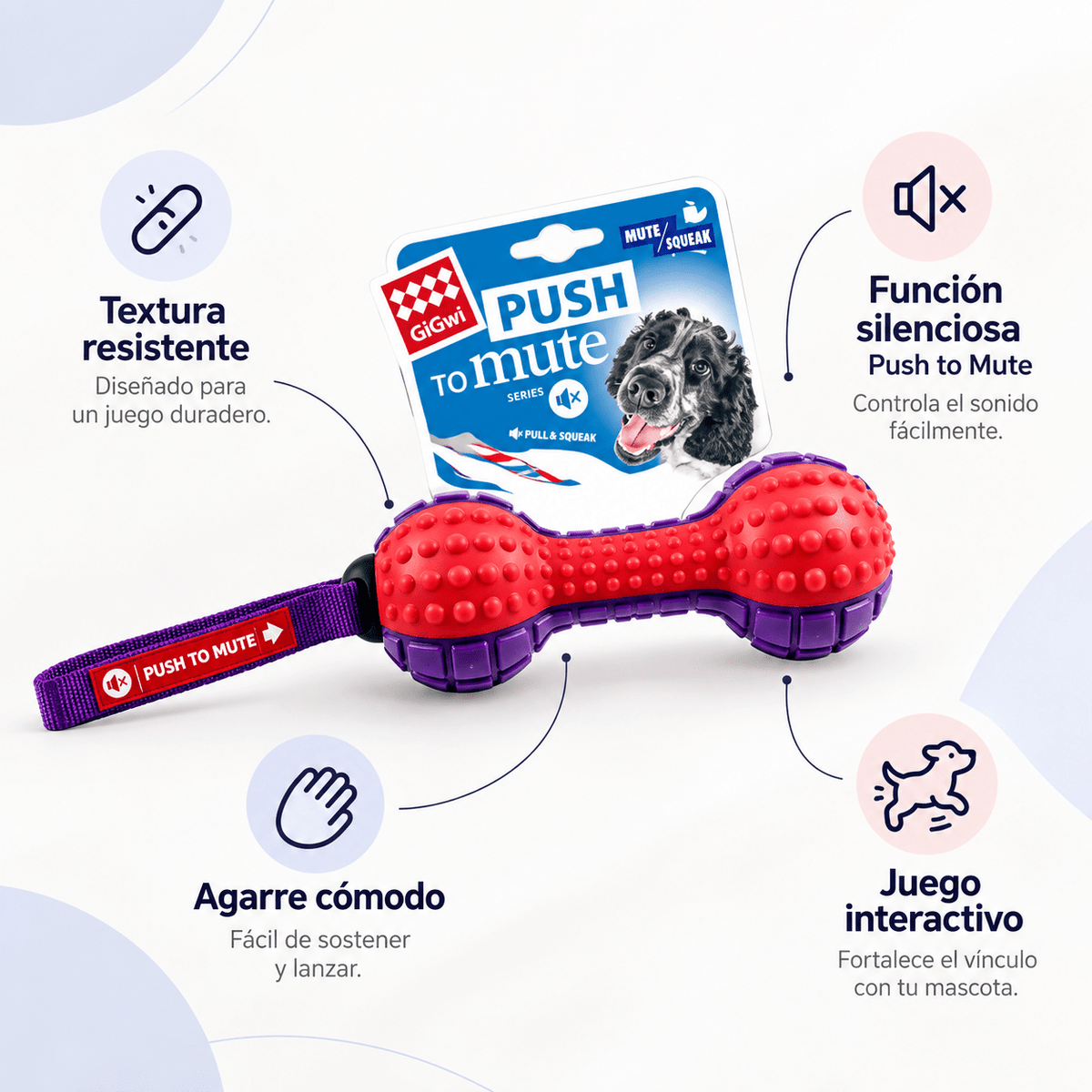 Juguete Mancuerna con Sonido Silenciable para Perro GiGwi Push to Mute - Cosmos