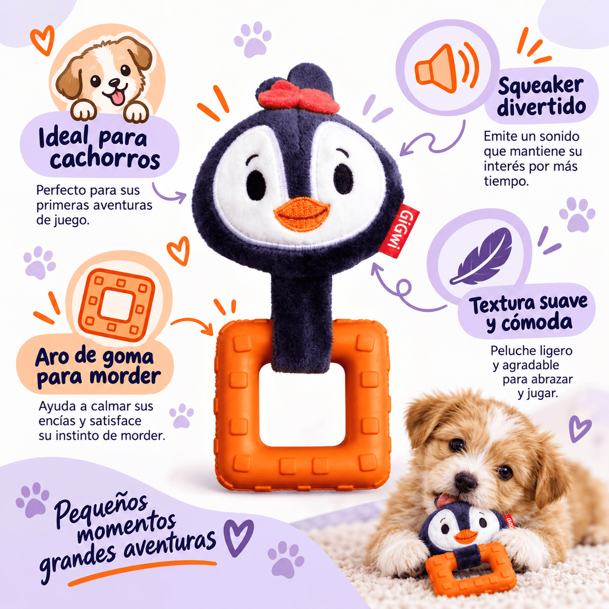 Juguete de Peluche y Caucho Pingüino para Cachorros GiGwi Suppa Puppa - Cosmos