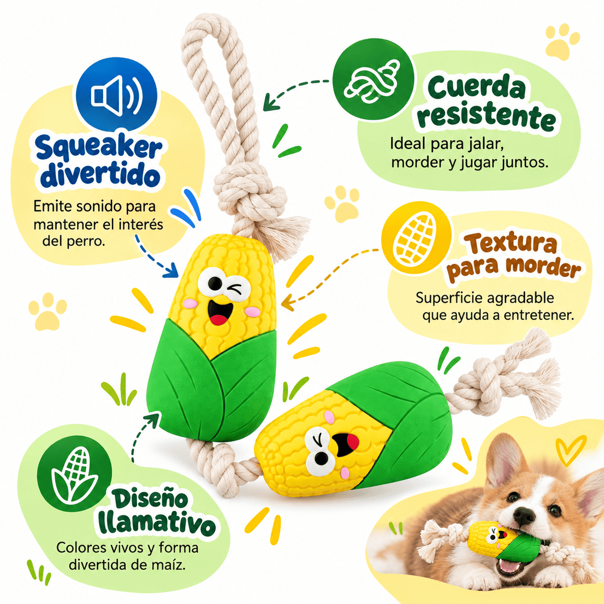 Juguete de Maíz con Cuerda y Sonido para Perro GiGwi Hercules - Cosmos
