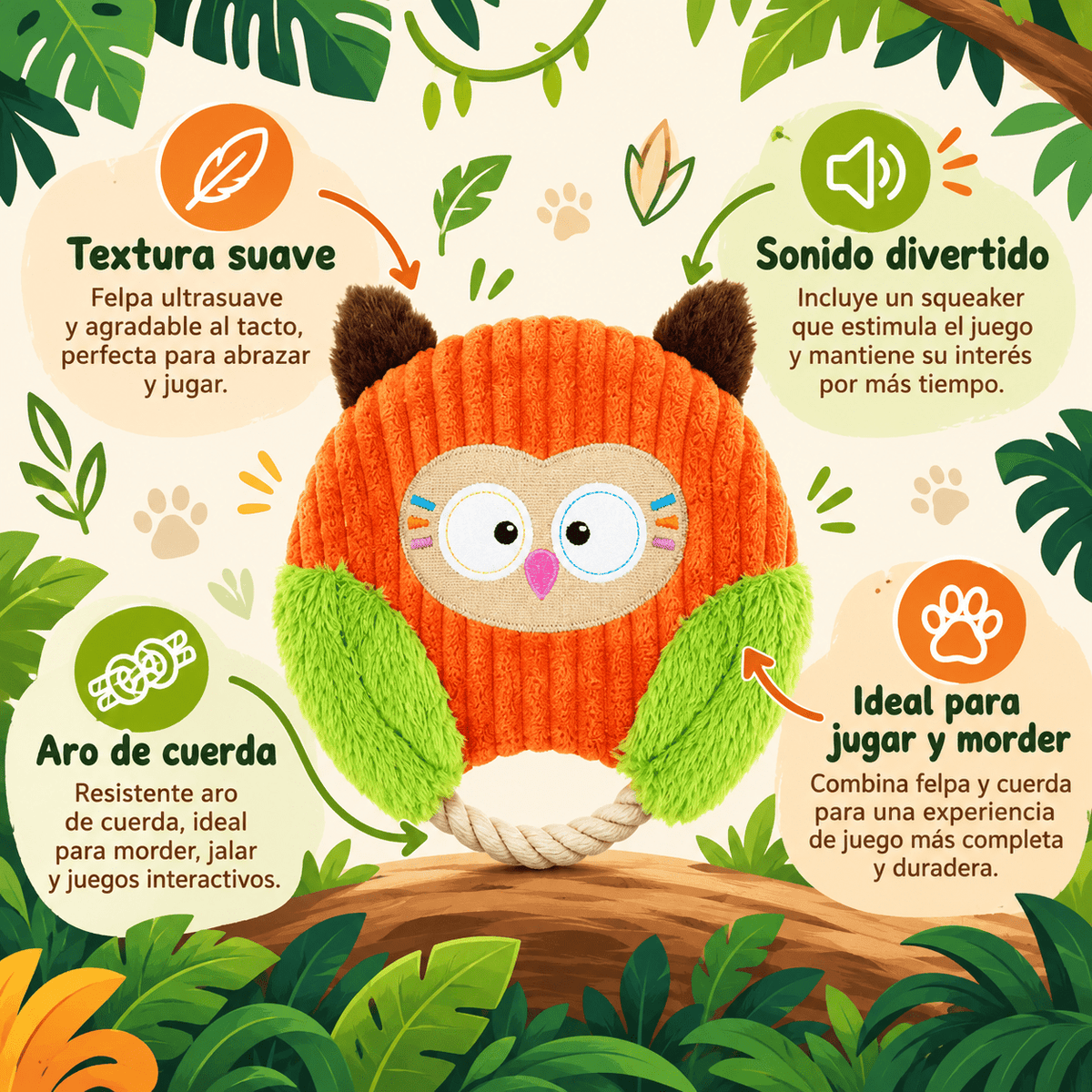 Juguete de Peluche Búho con Cuerda para Perro GiGwi Jungle Explorers - Cosmos
