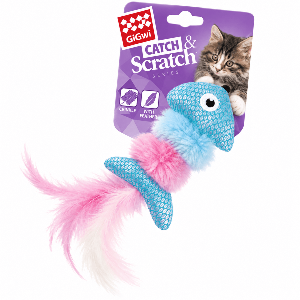 Juguete Pez con Catnip y Plumas para Gato GiGwi Catch N Scratch - Cosmos