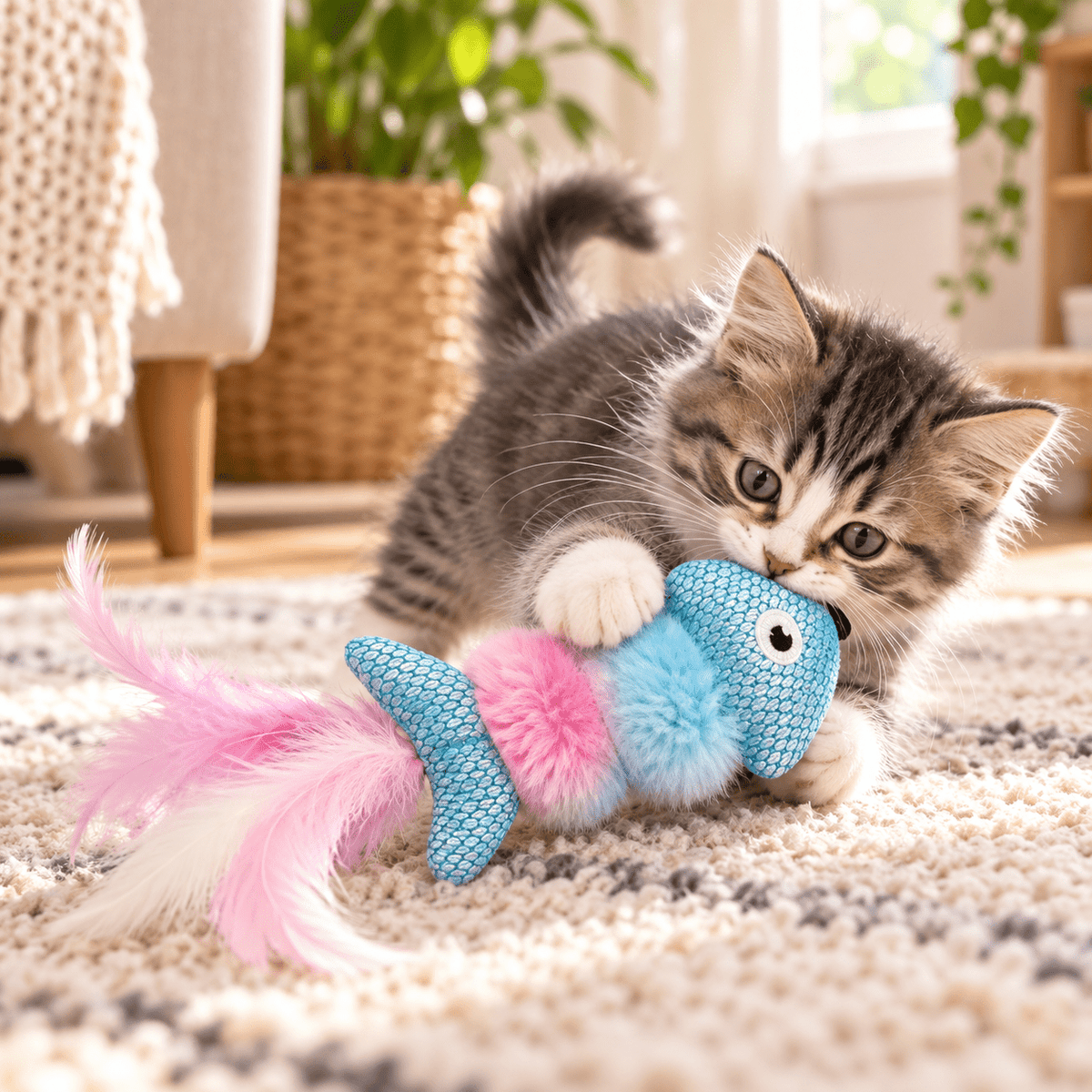 Juguete Pez con Catnip y Plumas para Gato GiGwi Catch N Scratch - Cosmos