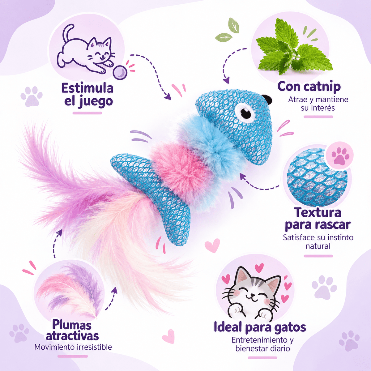 Juguete Pez con Catnip y Plumas para Gato GiGwi Catch N Scratch - Cosmos