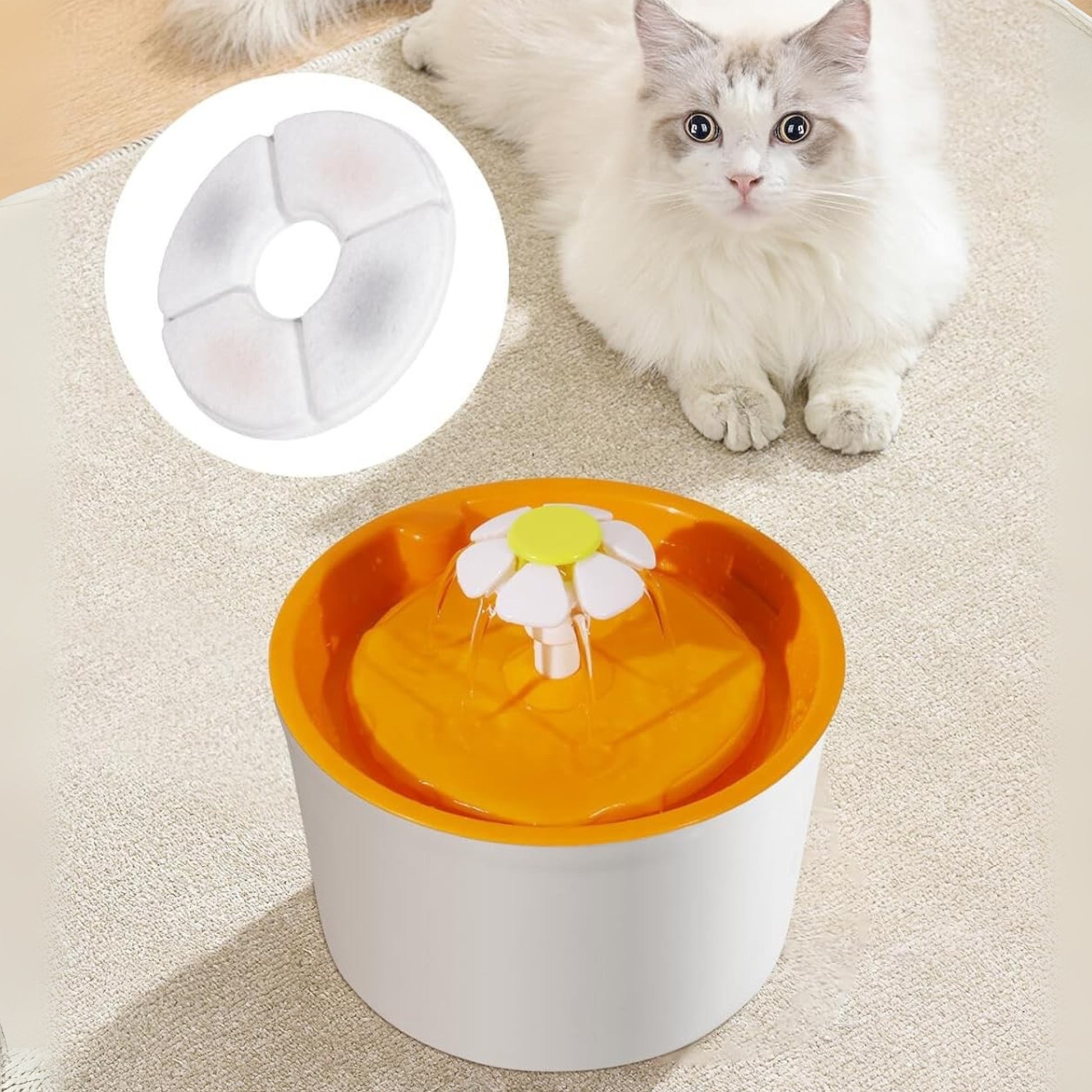 Fuente de Agua Redonda para Gatos con Flor y Filtro de Carbón - COSMOS
