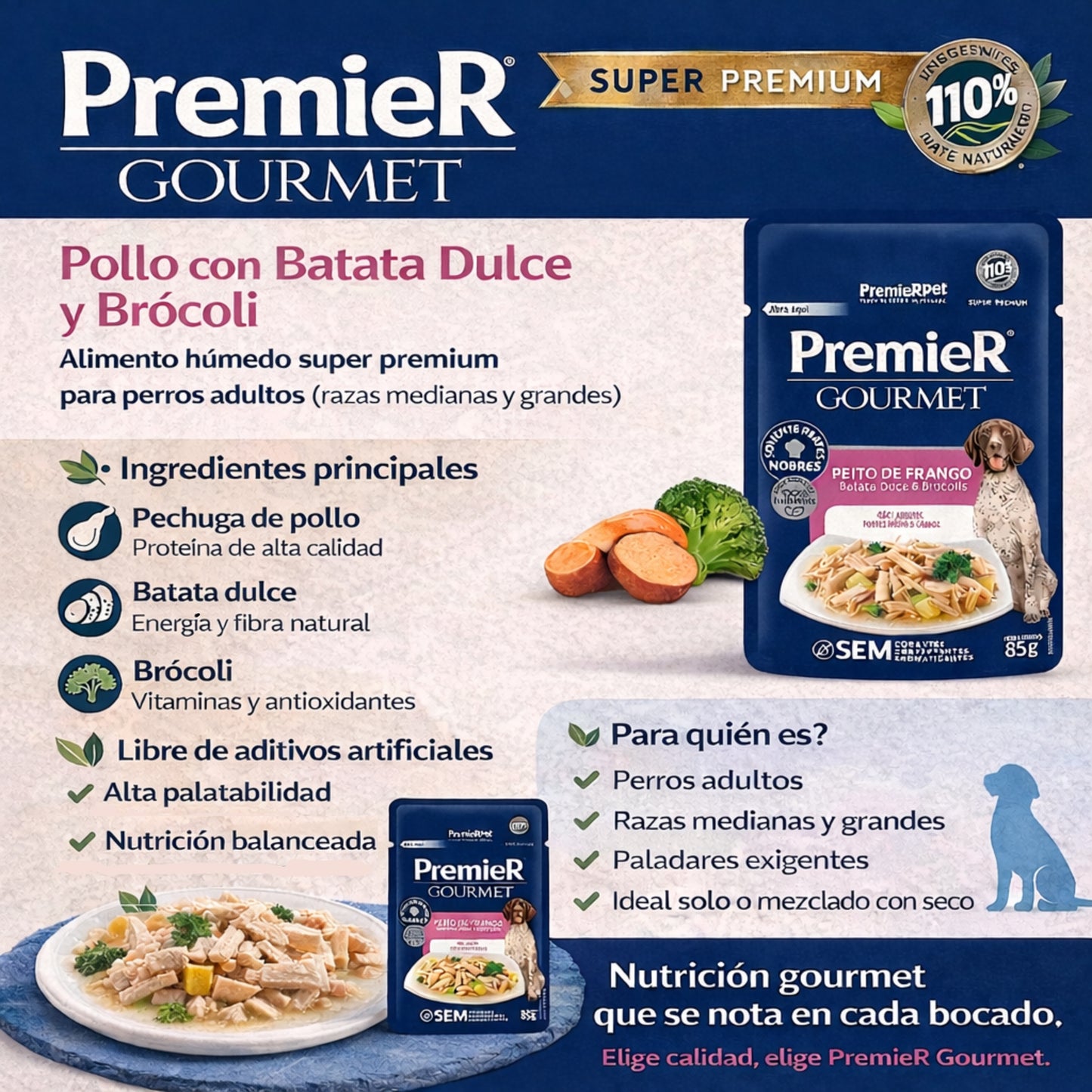 PremieR Gourmet Pollo, Batata y Brócoli – Alimento Húmedo para Perros - Cosmos