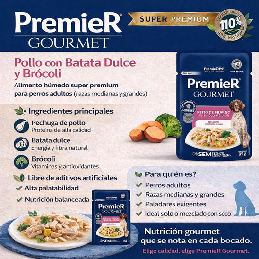 PremieR Gourmet Pollo, Batata y Brócoli – Alimento Húmedo para Perros - Cosmos