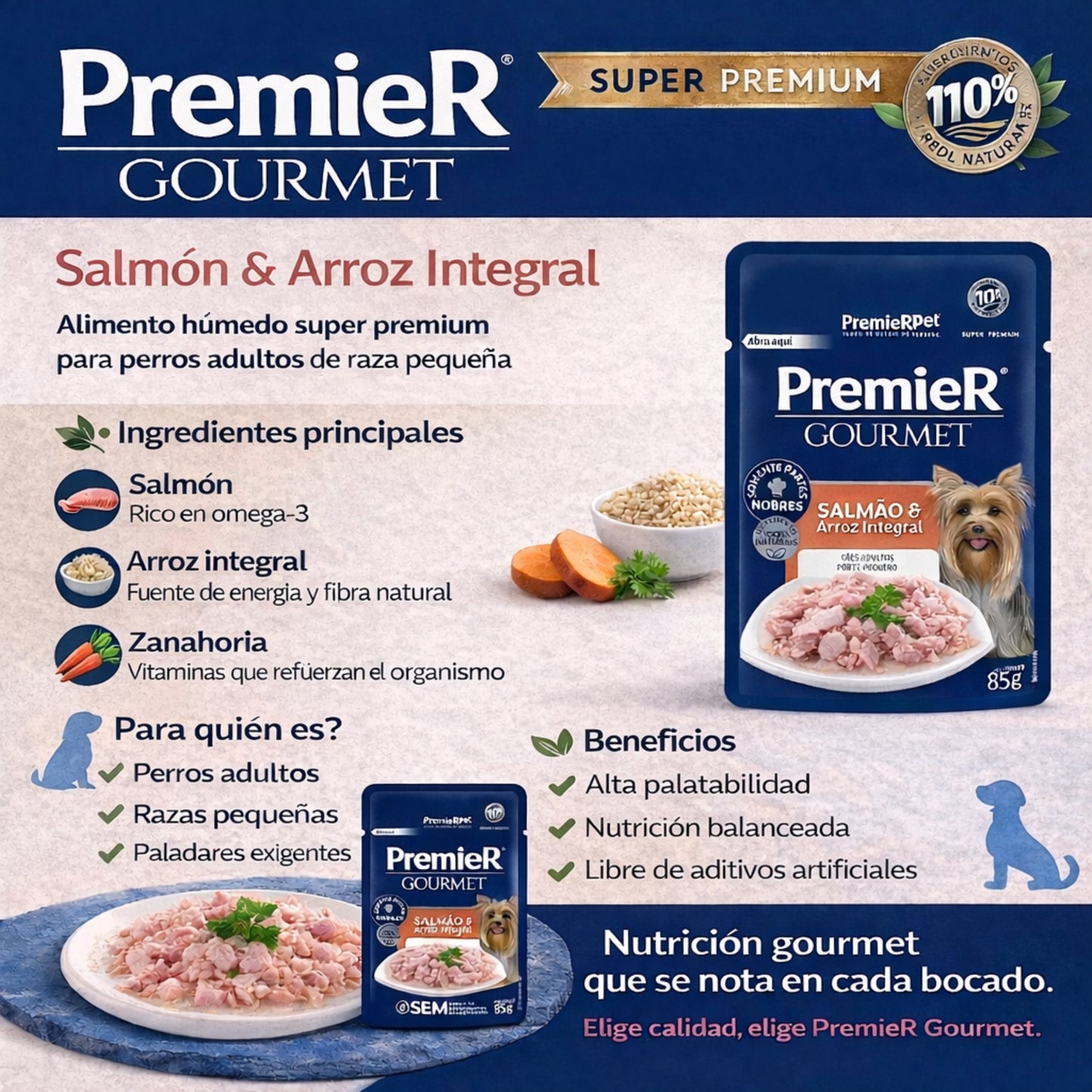 PremieR Gourmet Salmón con Arroz Integral – Alimento Húmedo para Perros Pequeños - Cosmos