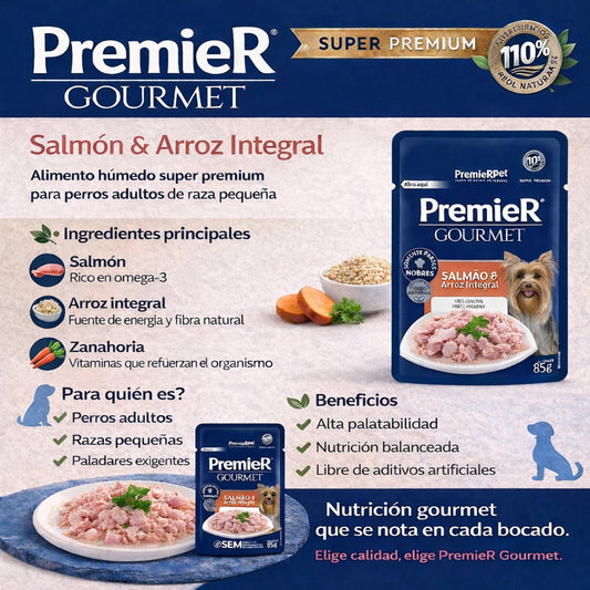 PremieR Gourmet Salmón con Arroz Integral – Alimento Húmedo para Perros Pequeños - Cosmos
