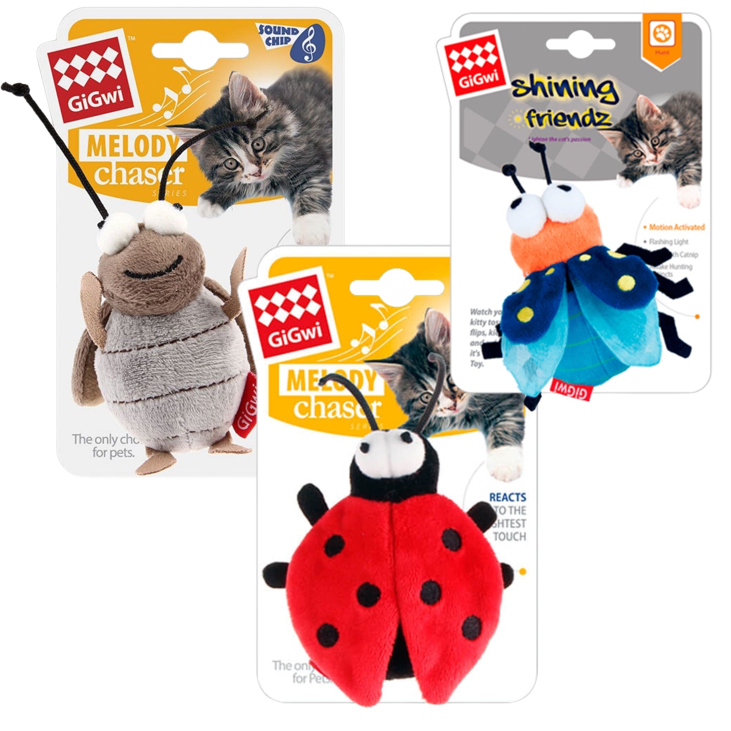 Juguete GIGWI Melody Chaser & Shining Friendz – Insectos Interactivos - COSMOS