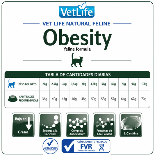 FARMINA Vet Life Obesity Feline – Dieta veterinaria para control de peso en gatos - Cosmos
