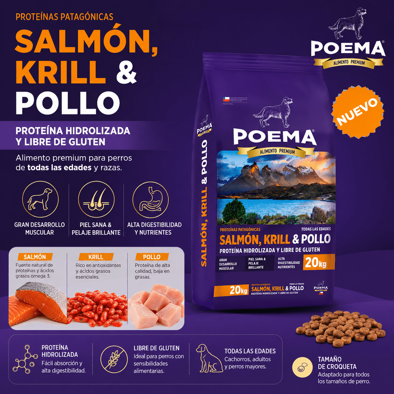 Alimento SuperPremium Poema Proteínas Patagónicas – Salmón, Krill & Pollo - Cosmos