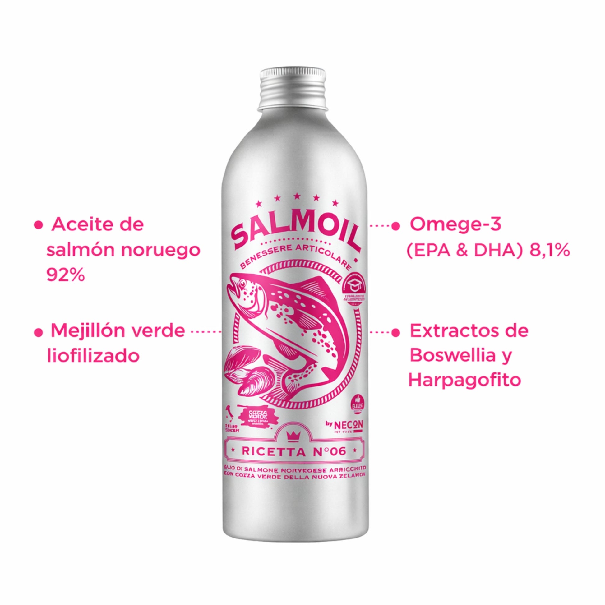 Aceite de Salmón Necon Salmoil Ricetta 6 Joint Wellness – Aceite de salmón para articulaciones de perros y gatos - Cosmos